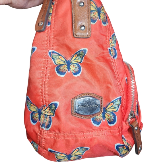 Franco Sarto Orange Butterfly Nylon Crossbody Shoulder Messenger Bag 14"X10"X6" - Picture 4 of 10